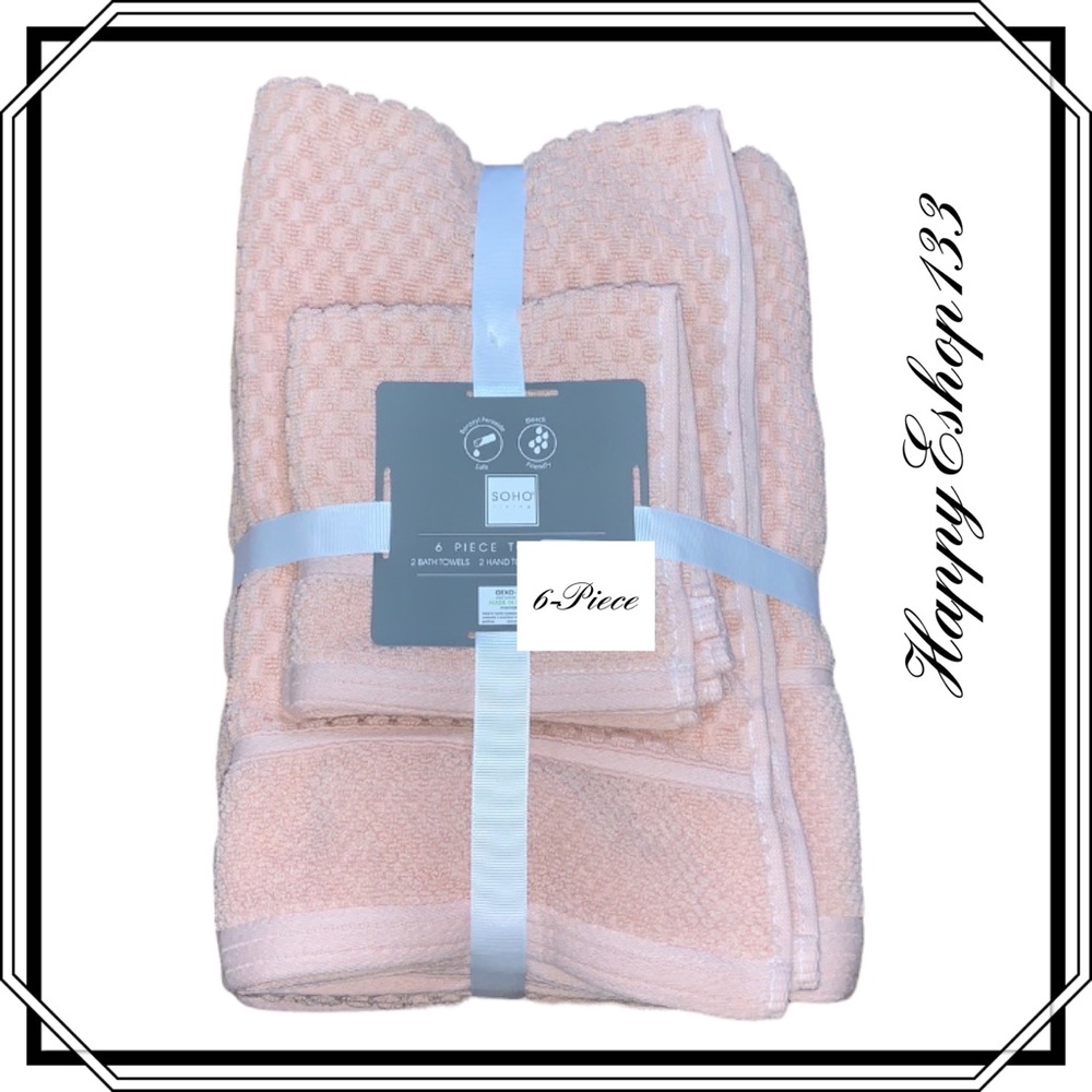 SOHO Living 100% Cotton Towel Set 6 Piece Bath Hand Washcloth
